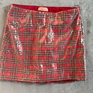Mu Mu All Night Short Skirt In Red Plaid Sequin Sz Xs